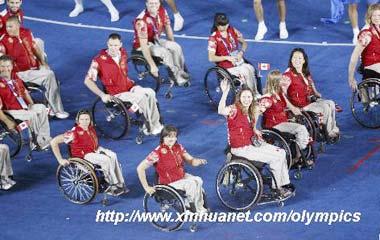 Members of the Paralympic Delegation of Canada parade into the National Stadium during the opening ceremony of the Beijing 2008 Paralympic Games in Beijing, China, Sept. 6, 2008. (Xinhua photo)