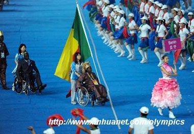 Members of the Paralympic Delegation of Benin parade into the National Stadium during the opening ceremony of the Beijing 2008 Paralympic Games in Beijing, China, Sept. 6, 2008.