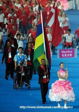 Members of the Paralympic Delegation of Mauritius parade into the National Stadium during the opening ceremony of the Beijing 2008 Paralympic Games in Beijing, China, Sept. 6, 2008.