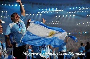 Members of the Paralympic Delegation of Argentina parade into the National Stadium during the opening ceremony of the Beijing 2008 Paralympic Games in Beijing, China, Sept. 6, 2008.