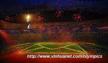 Red leaves of Fragrant Hill, a famous scenic spot in Beijing, are shaked off at the center of the field during the art performance "A Letter to the Future" of the closing ceremony of Beijing 2008 Paralympic Games in the National Stadium, or the Bird's Nest, Beijing, capital of China, Sept. 17, 2008. The closing ceremony kicked off at 8 p.m. sharp on Wednesday. (Xinhua/Guo Dayue)