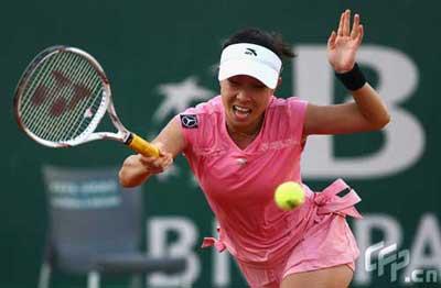 Zheng Jie of China hits a forehand during her third round match against Dinara Safina of Russia during day three of the Sony Ericsson WTA Tour Internazionli BNL D'Italia event at Foro Italico on May 6, 2009 in Rome, Italy. 