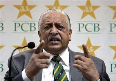 Pakistan's Cricket Board Chairman Ejaz Butt gestures during a press conference in Lahore, Pakistan, Saturday, May 9, 2009. Pakistan wants to take the International Cricket Council to the Court of Arbitration for Sport over being stripped of its co-hosting status for the 2011 World Cup. (AP Photo/K.M. Chaudary) 