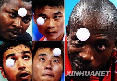 Athletes competing in the first tournament of the men's table tennis singles, Aug.19. (Xinhua)