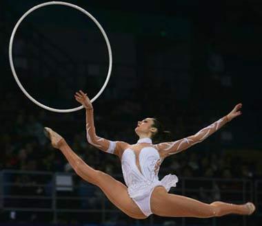Anna Bessonova of Ukraina performs during the Beijing Olympics.