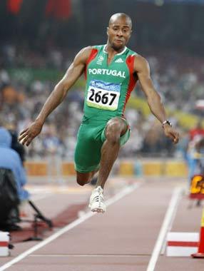 Nelson Evora of Portugal competes during the men's triple jump final at the National Stadium, also known as the Bird's Nest, during Beijing 2008 Olympic Games in Beijing, China, Aug. 21, 2008. Nelson Evora won the gold with 17.67 metres. (Xinhua/Liao Yujie)