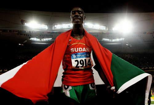 AUGUST 23: Ismail Ahmed Ismail of Sudan celebrates after coming second in the Men's 800m Final held at the National Stadium on Day 15 of the Beijing 2008 Olympic Games on August 23, 2008 in Beijing, China. (Photo by Julian Finney/Getty Images)