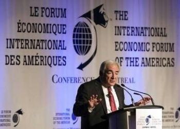 Dominique Strauss-Kahn, Managing Director, International Monetary Fund (IMF), speaks at the International Economic Forum of the Americas conference in Montreal, June 8, 2009. REUTERS/Christinne Muschi(CANADA BUSINESS POLITICS) 