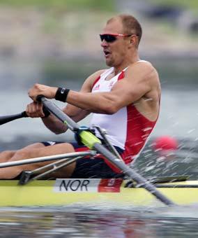 Norway's Olaf Tufte powers in the men's single sculls at the Shunyi Rowing and Canoeing Park during the 2008 Beijing Olympic Games in Beijing on August 11, 2008.