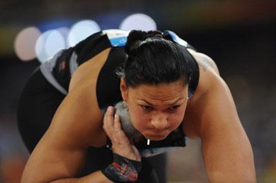 New Zealand's Valerie Vili competes in the women's shot put final at the National Stadium as part of the 2008 Beijing Olympic Games on August 16, 2008.