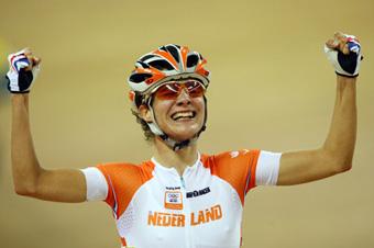 Vos of Netherlands celebrates after winning gold.