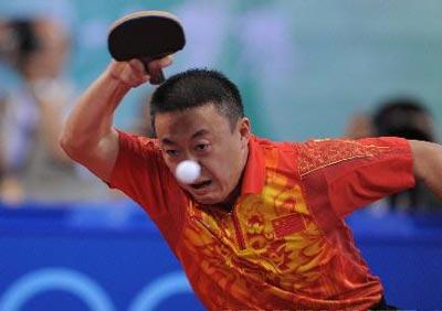 China's Ma Lin is competing in the table tennis final against Germany. (Xinhua/Xu Yu)