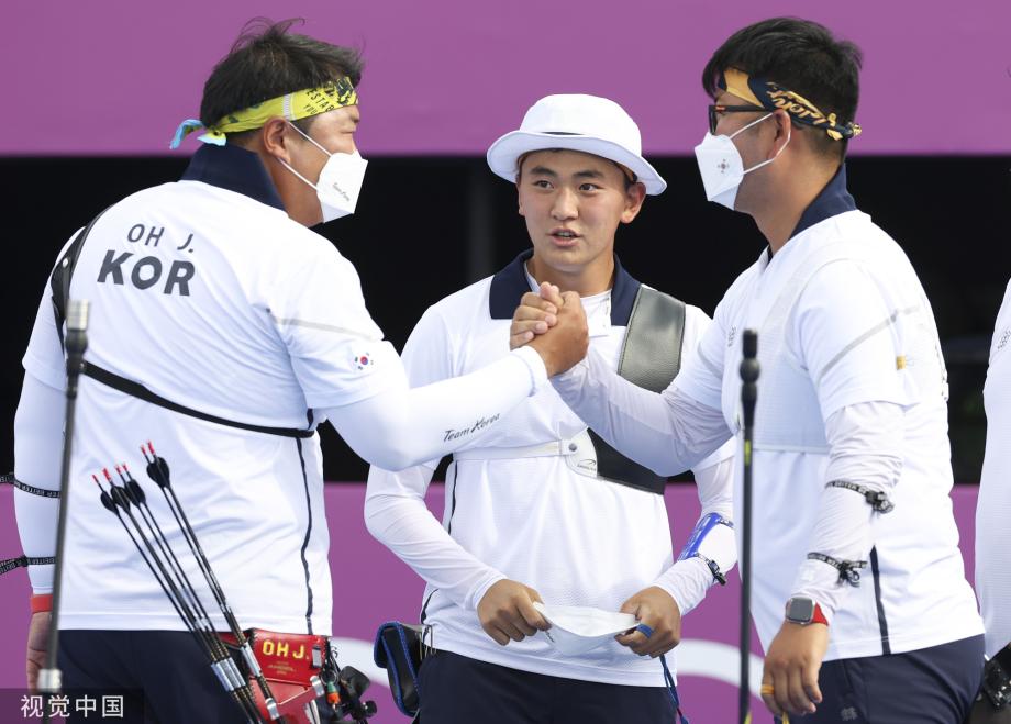 [圖]東京奧運會射箭男子團體賽：韓國隊獲得金牌