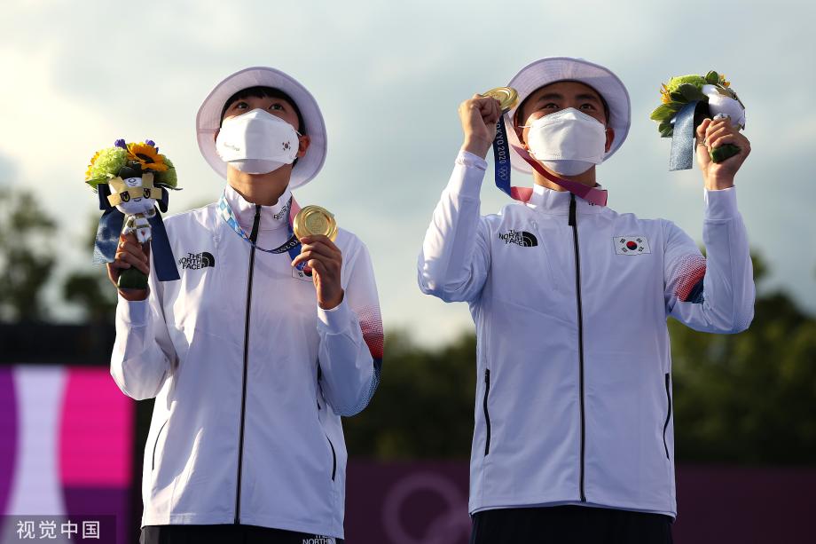 [圖]東京奧運會射箭混合團體決賽：韓國組合奪金