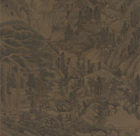 黃公望天池石壁圖軸。元，絹本，設色，縱139.4厘米，橫57.3厘米，故宮博物院藏。