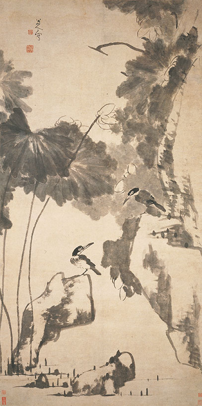 清 朱耷 《荷花翠鳥圖軸》上海博物館藏