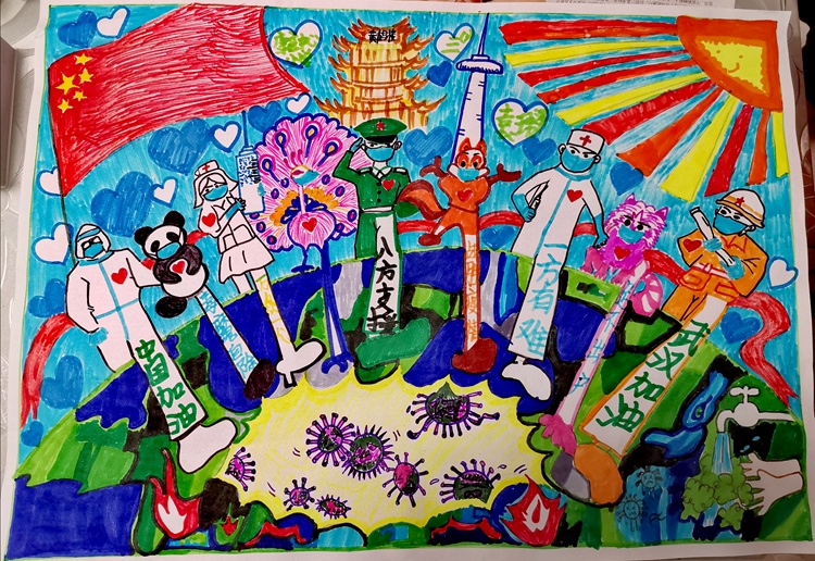 《抗擊疫情———在行動！》袁瑋澤  8歲   兒童畫