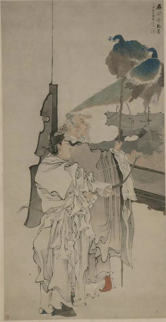屏開金孔雀 任伯年 中國畫  184×94.5cm 1877年 中國美術館藏