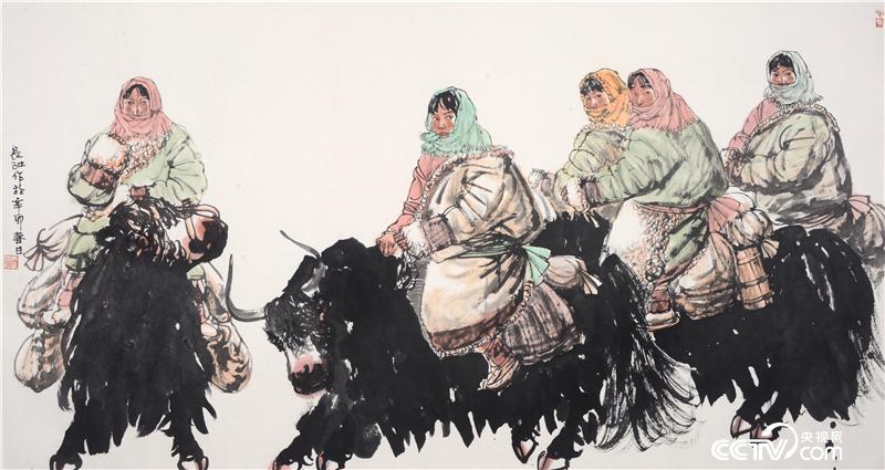 吳長江-騎牦牛的藏族女孩-紙本-82×153cm-2011