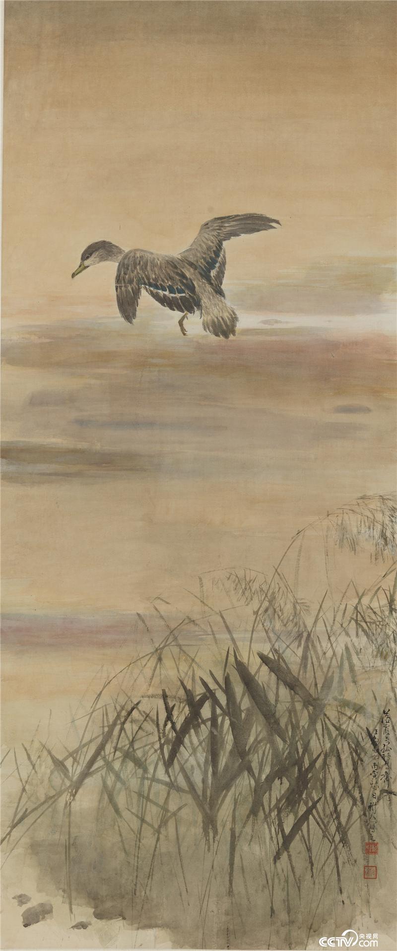 落霞孤騖 陳樹人 1926年 147.8×62cm  紙本設色