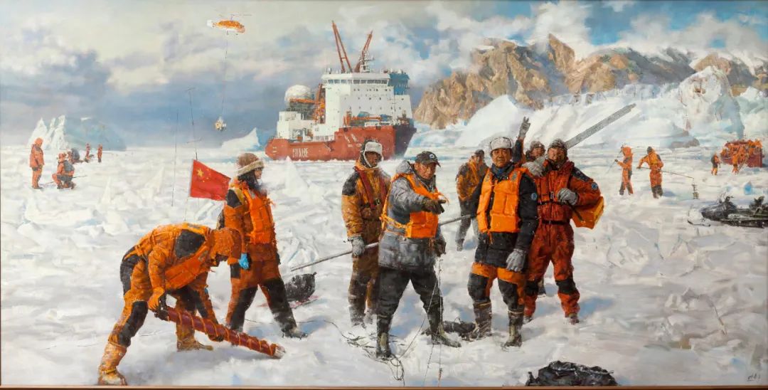 時衛平 極地科考.雪龍號駛進北冰洋 200x400cm   油畫 2019年 中國美術館藏