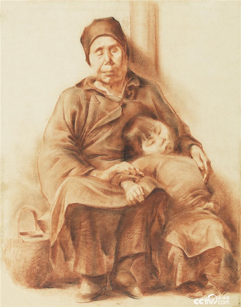  唐一禾素描婆婆與孫子 1939年 54×42cm 中國美術館藏