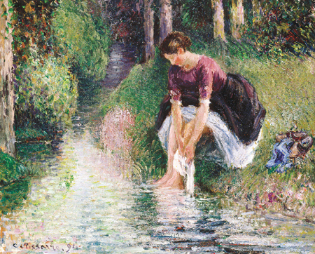 溪旁浣足的女子（油畫）　卡米耶·畢沙羅