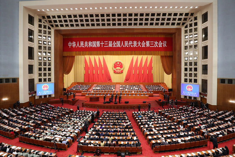 5月25日，十三屆全國人大三次會議在北京人民大會堂舉行第二次全體會議。新華社記者 劉衛兵 攝