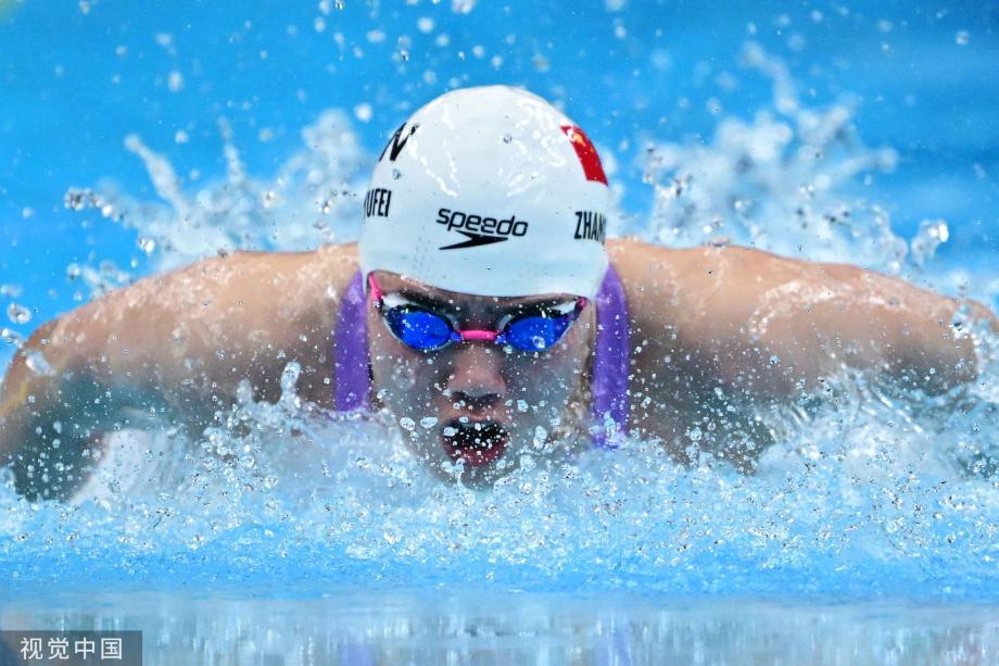 [圖]女子100米蝶泳 中國隊張雨霏摘金並打破亞運會紀錄
