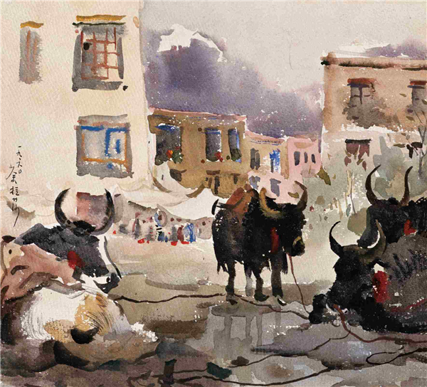 拉薩菜市（水彩）     24.3×26.5厘米    1960年    吳冠中    中國美術館藏