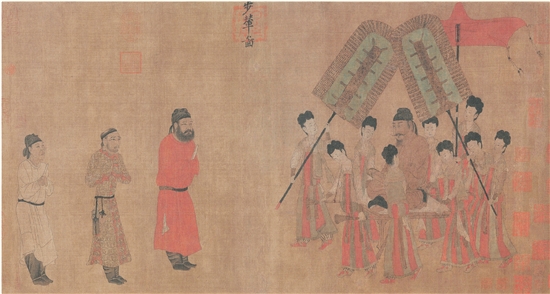 唐 閻立本 步輦圖（局部， 唐太宗接見吐蕃使臣時所著的服飾） 北京故宮博物院藏