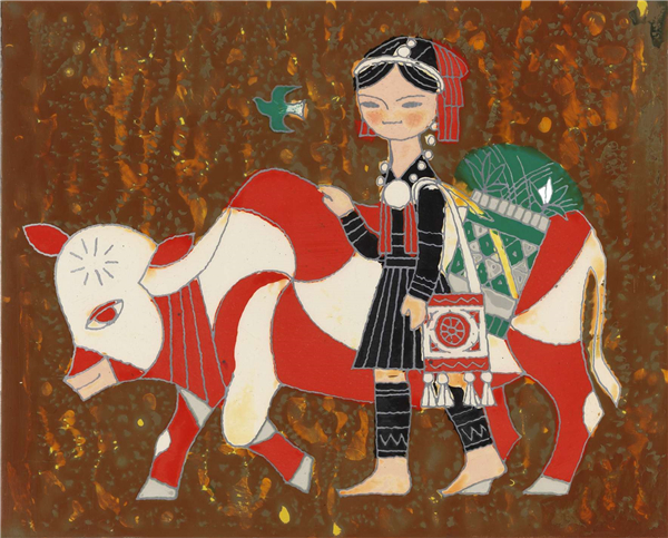 小牛回家(漆畫)   12.5×15.2厘米   1979年 黃維中   中國美術館藏