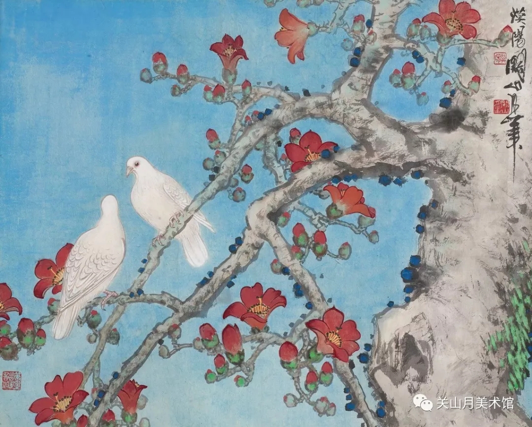 紅棉白鴿（國畫） 71×88厘米  1977年 關山月 關山月美術館藏