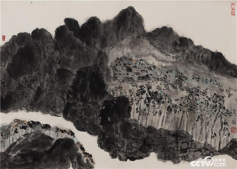 河兩邊 ，邵大箴，紙本水墨95x68cm ，2016年
