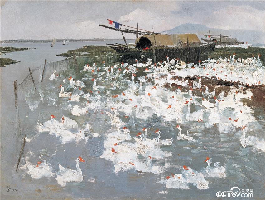 太湖鵝群 吳冠中 油畫  44×59.5cm 1974年 