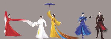 創意節目《滿庭芳·國色》服裝設計圖　圖片由作者繪製並提供