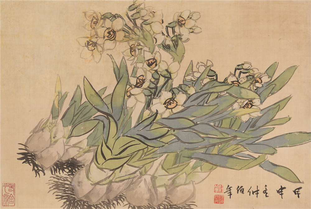 花鳥四幀之一·水仙 任頤（1840-1895） 中國畫 1884年 27×40cm 中國美術館藏 2015年舒濟、舒乙、舒雨、舒立捐贈
