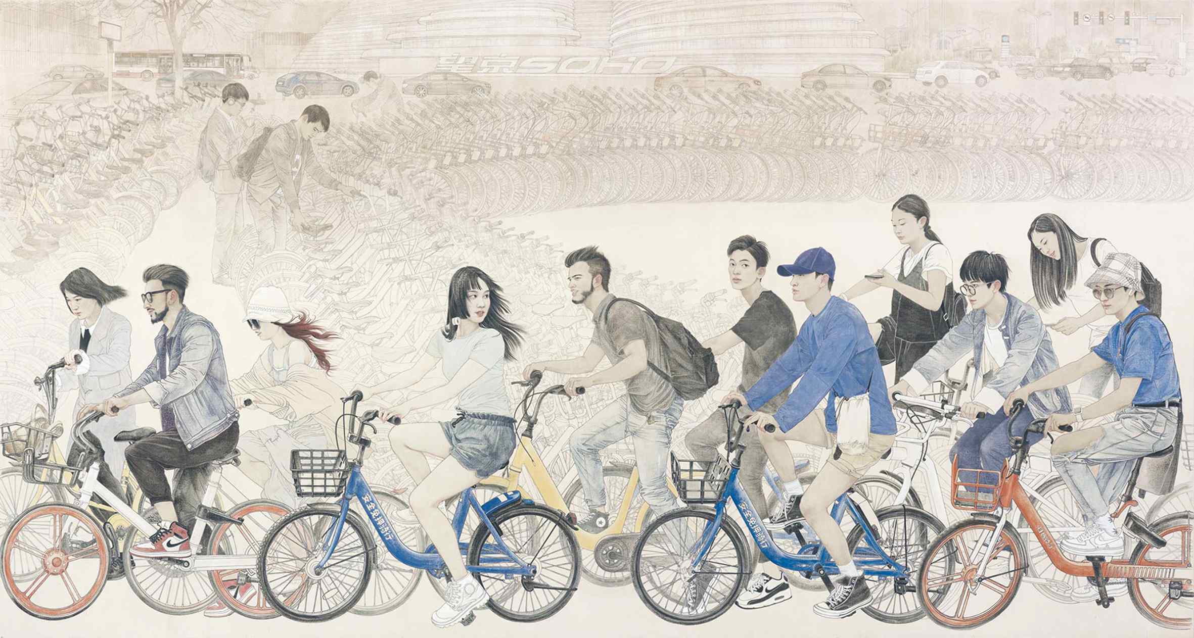  共享單車（國畫） 2019年 馬鑫