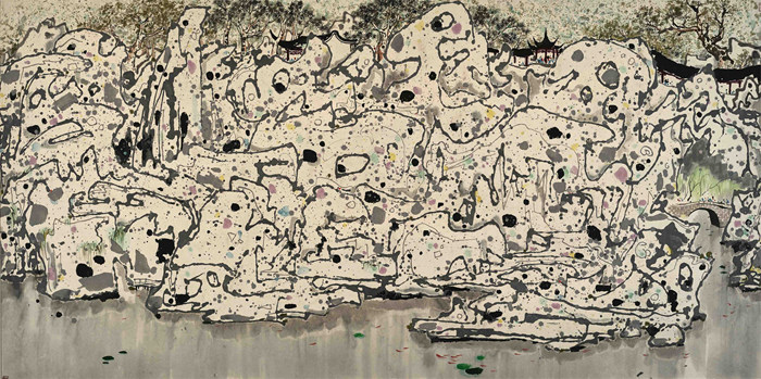 獅子林，吳冠中，紙本設色，1983年，173cm×290cm