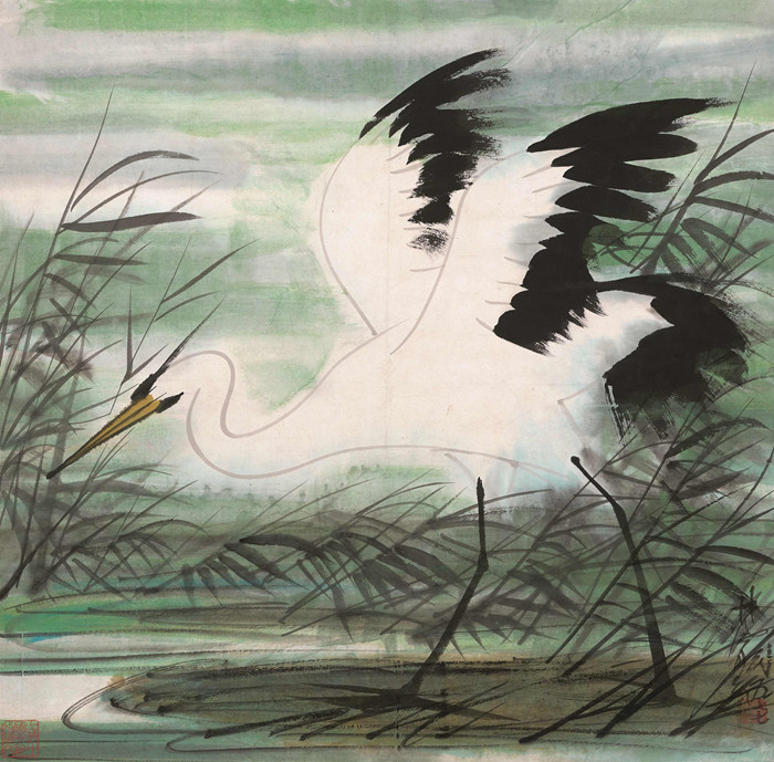 秋鷺（之一），林風眠，紙本設色，1970年代，68cm×68cm