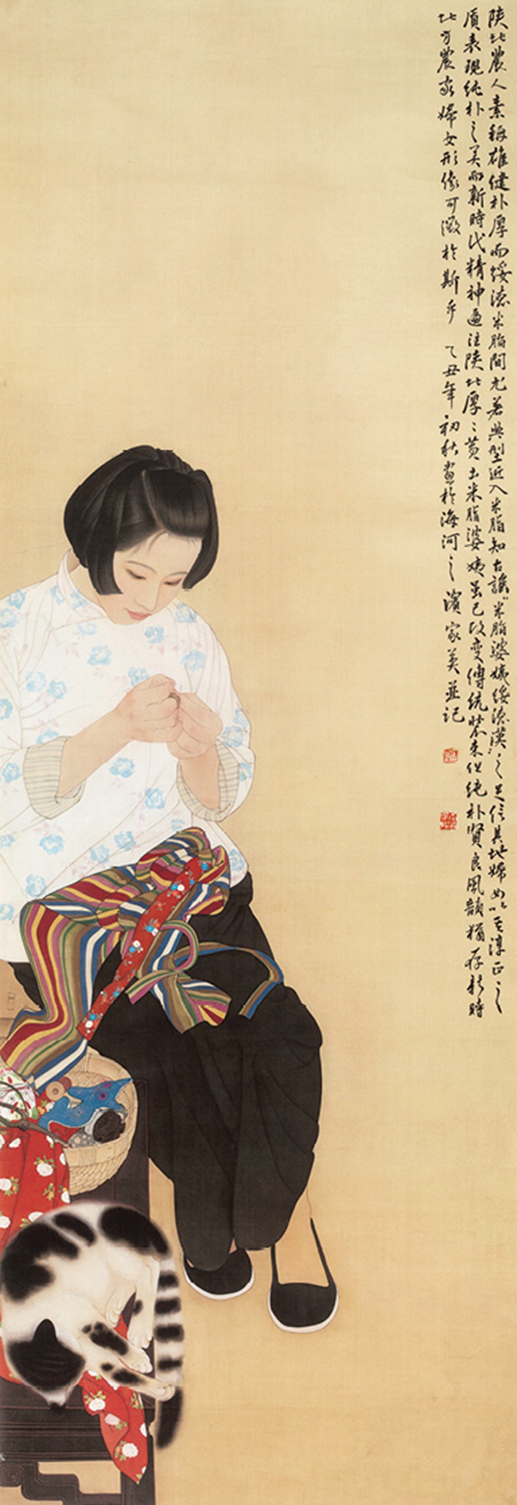 何家英 / 特邀　　  作品名稱：《米脂的婆姨》（中國畫）　  作品尺寸：234cm×77cm