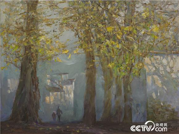 《銀杏樹下的金色民居》鮑加 布面油畫 60cmx80cm 2006年 中國美術館藏