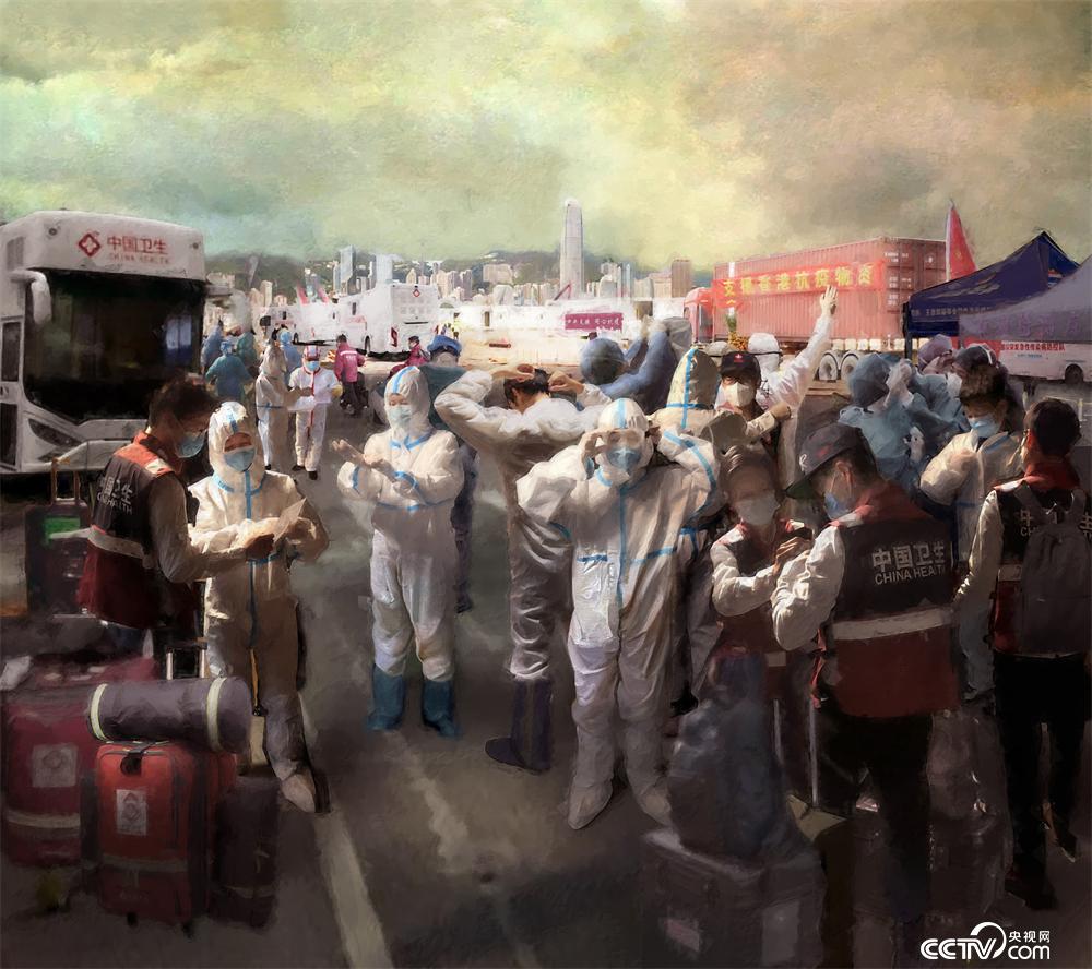 范勃、林鋒 《逆行出征 同心守護》  油畫  160厘米×180厘米  2022