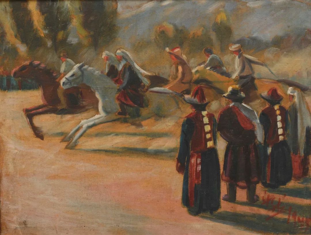 賽馬（河西走廊） 韓樂然  油畫 48.2×62.5cm 1945年 中國美術館藏 