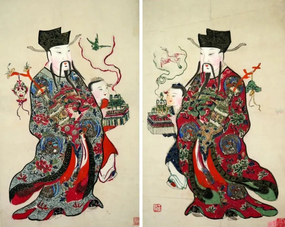 喜報平安  天津楊柳青  木版年畫 53.5×33cm×2   清代  中國美術館藏  王樹村捐贈