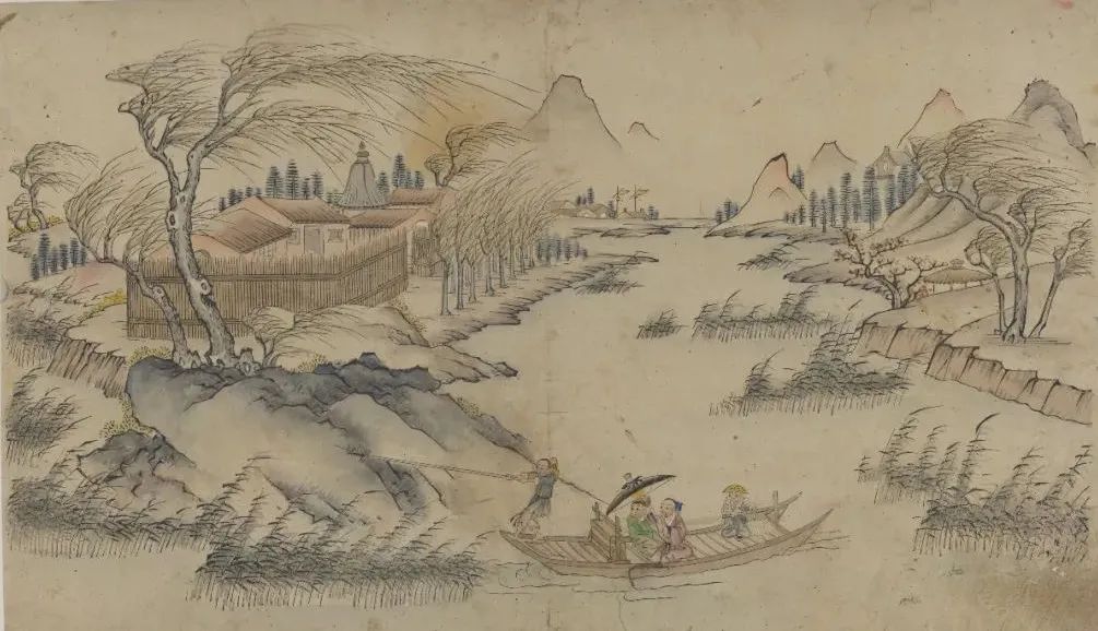風雨歸舟  天津楊柳青  木版年畫 44×67cm  清代  中國美術館藏