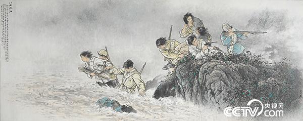 八女投江，王盛烈，中國畫，154cm×392cm，1990年（1957年首繪），中國美術館藏