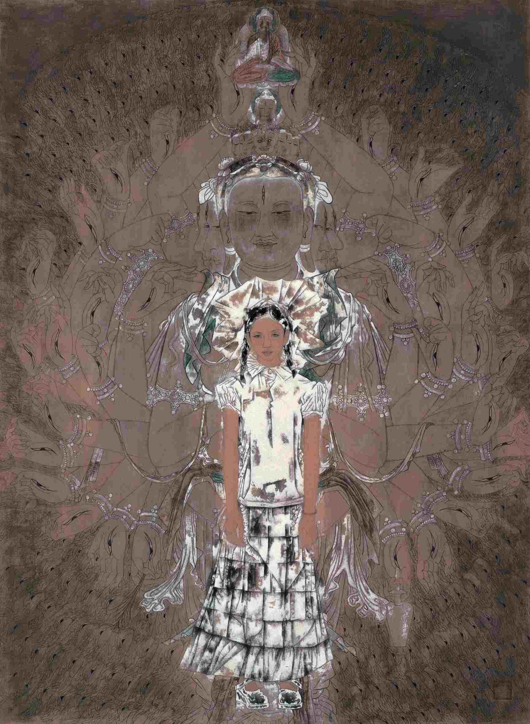 敦煌之夢——千手觀音（國畫）189×137l厘米  2003年 唐勇力