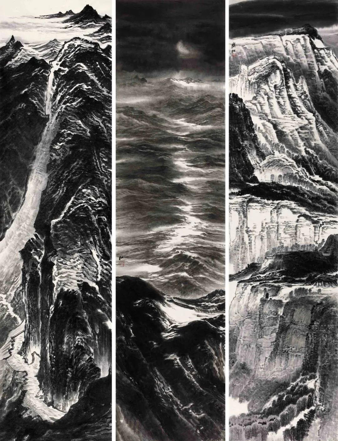 許欽松 山水系列 248cm×62cm×3  紙本水墨 2014年